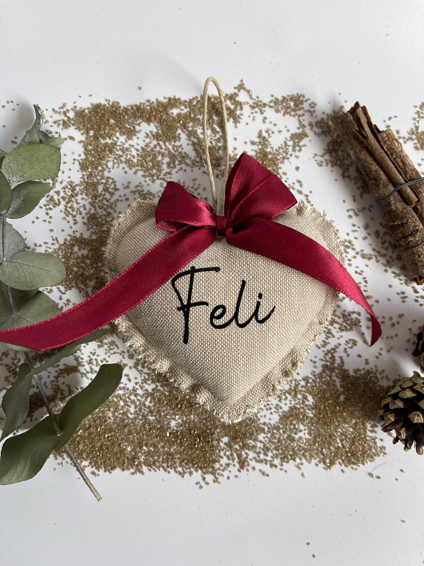 Bola árbol de Navidad de tela con forma de corazón